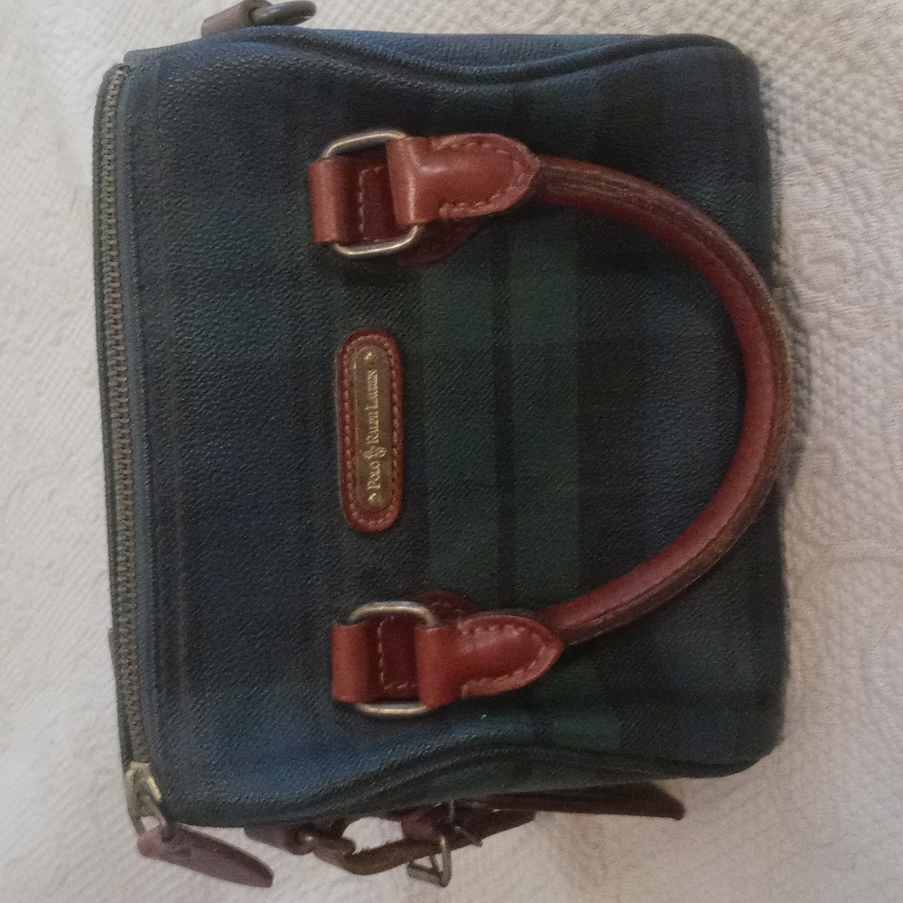 Authentic Polo Ralph Lauren Satchel Bag Green PVC gently used vintage handbag